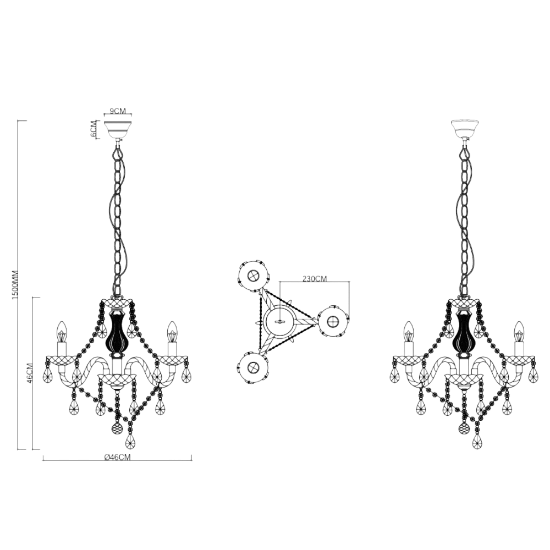 Lampadario classico per salone cromo cristalli 3 luci
