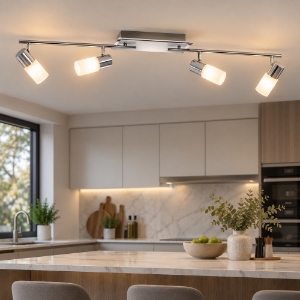 Plafoniera con faretti spot orientabili per cucina cromo led 3000k