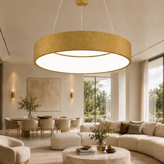 Lampadario anello led 36w cct 3000k 4000k a sospensione 60 cm oro opaco per soggiorno moderno