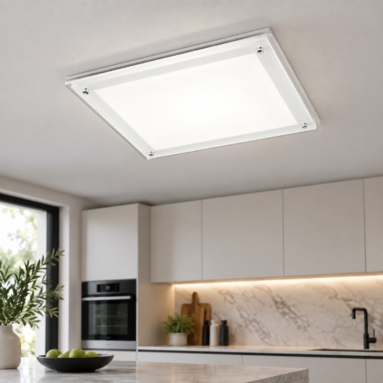 Perenz plain plafoniera quadrata vetro bianco per cucina led 40w cct 3000k 3500k 4000k dimmerabile