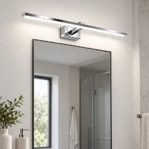 Applique led 16w 3000k 67cm per specchio bagno moderna cromata