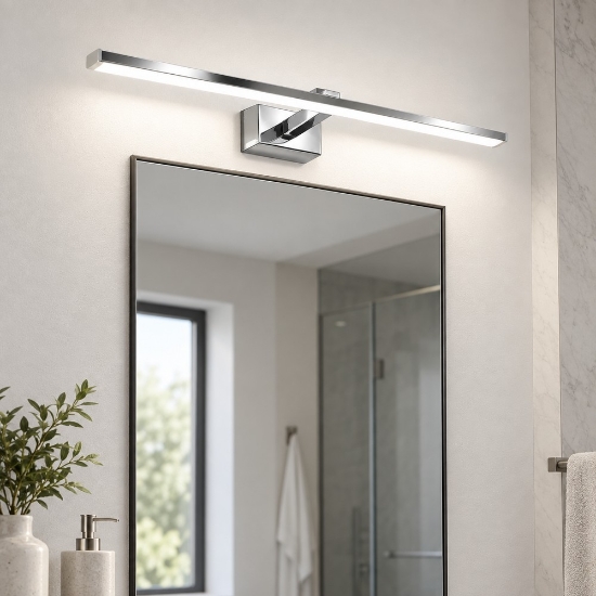 Applique led 16w 3000k 67cm per specchio bagno moderna cromata