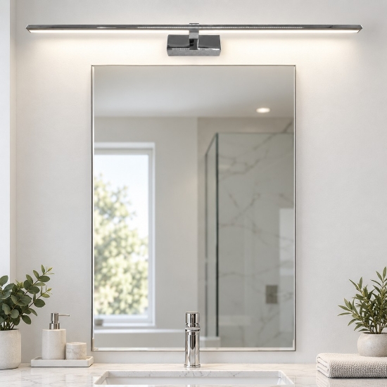 Applique squadrato led 20w 3000k per specchio da bagno cromata 83cm