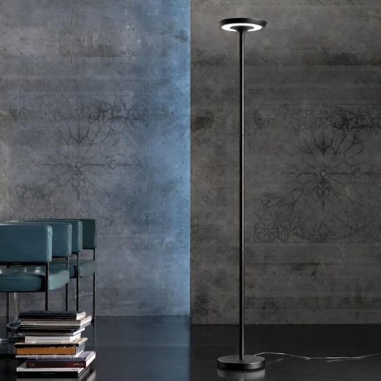 Piantana moderna nera led 25w 3000k dimmerabile luce biemissione per ufficio
