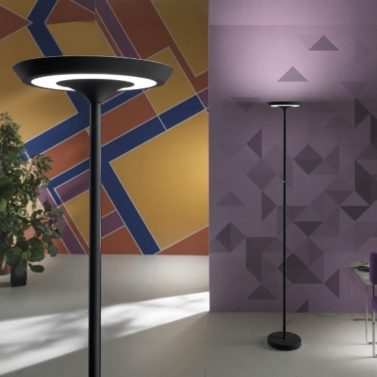 Piantana moderna nera led 25w 3000k dimmerabile luce biemissione per ufficio