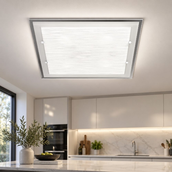 Perenz plafoniera frame moderna per cucina quadrata vetro striato 50cm