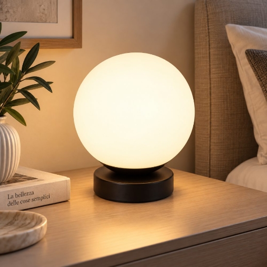 Perenz illuminazione maga abat-jour nera per camera sfera vetro