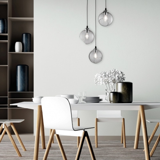 Lampadario moderno vetro trasparente fume cromo