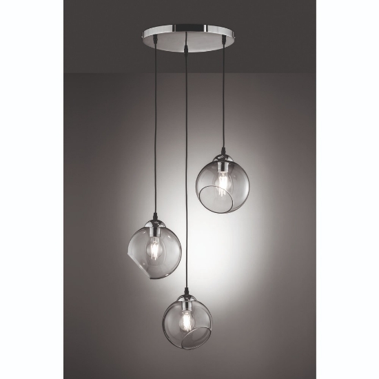 Lampadario moderno vetro trasparente fume cromo