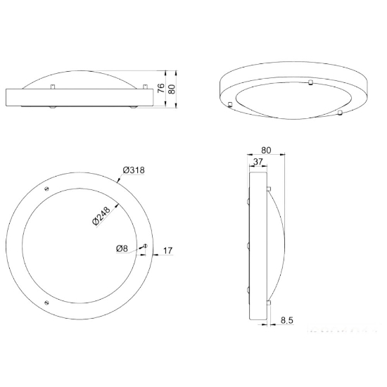 Plafoniera da bagno ip44 tonda nichel opaco 32cm