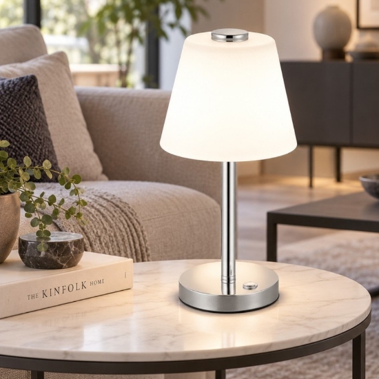 Lampada da tavolo conica cromo vetro led 4w 3000k dimmerabile
