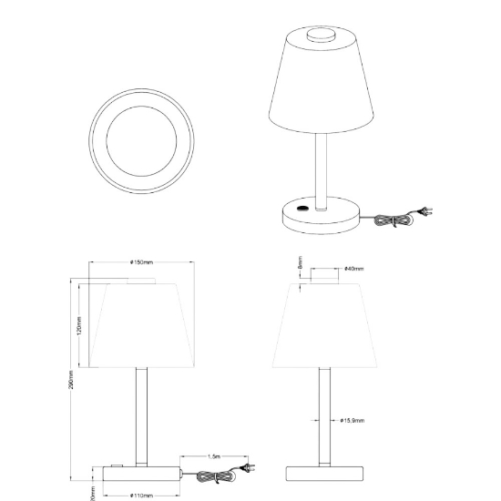 Lampada da tavolo conica cromo vetro led 4w 3000k dimmerabile