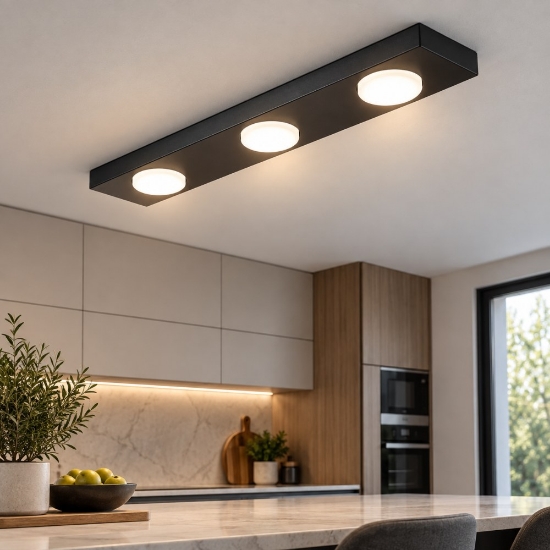 Perenz bottone plafoniera a 3 luci moderna per cucina rettangolare nera