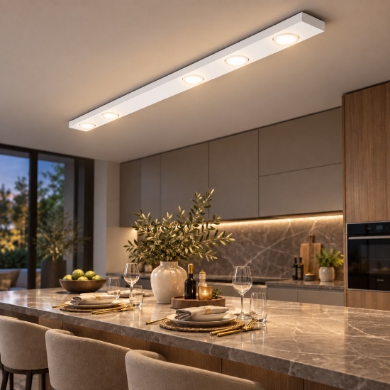Perenz bottone plafoniera 120cm per cucina moderna bianca 5 luci
