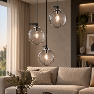 Lampadario moderno vetro trasparente fume cromo