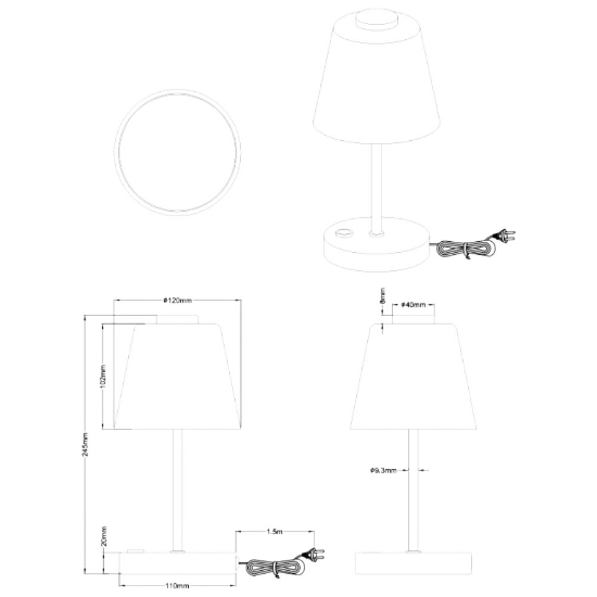 Abat-jour da comodino camera da letto led 2.5w 3000k dimmerabile