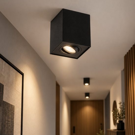 Faretto da soffitto orientabile cubo nero perenz centric