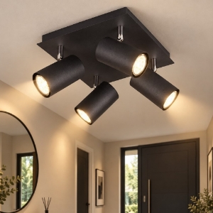 Plafoniera con 4 spot orientabili nero opaco