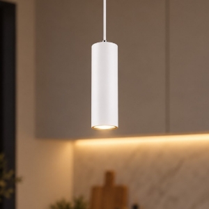 Lampada a sospensione cilindrica per isola cucina bianca