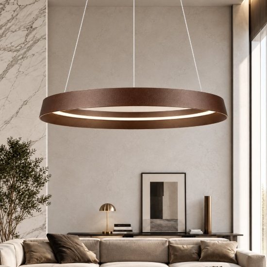 Lampadario moderno led 38w circolare caffe spazzolato cct 2700k 4000k