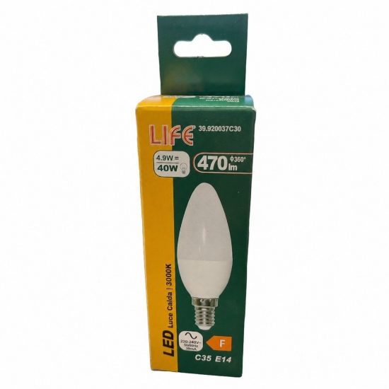 Life lampadina led e14 4,9w 3000k 470lm candela bianco ottica 290