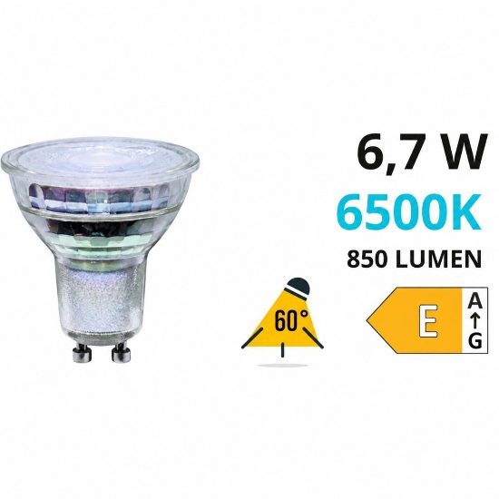Life lampadina gu10 led vetro 6,7w ottica 60 6500k 850lm