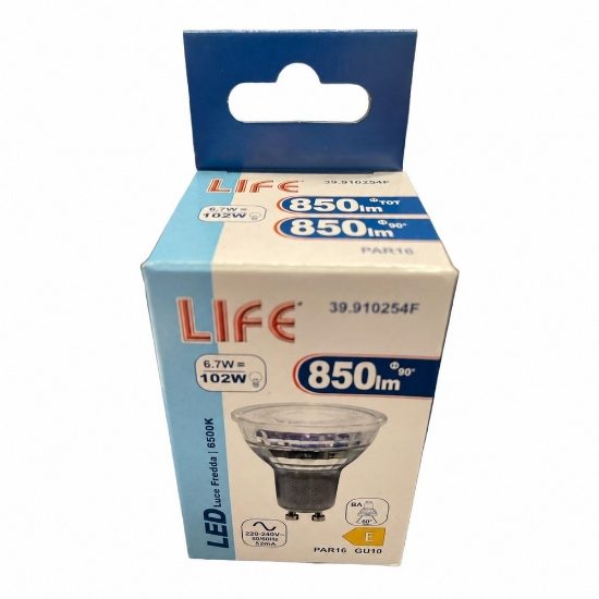 Life lampadina gu10 led vetro 6,7w ottica 60 6500k 850lm