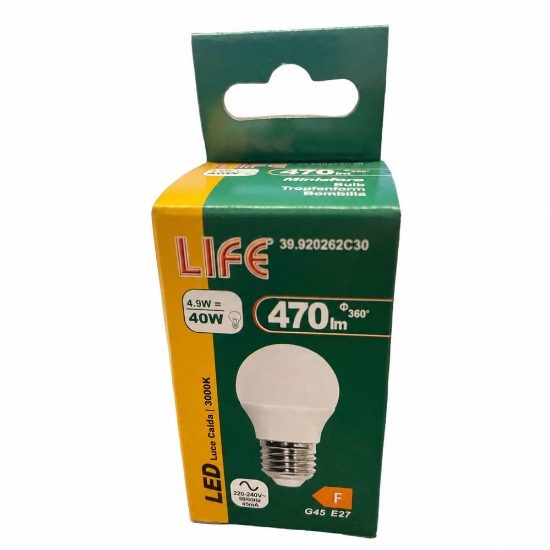 Life lampadina e27 led 4.9w 3000k 470lm mini sfera bianca
