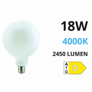 Lampadina life e27 led 18w 4000k 2450lm globo vetro bianco milky