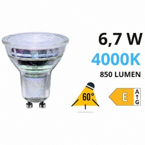 Lampadina vetro gu10 led 4000k 6,7w 850lm ottica 60 life