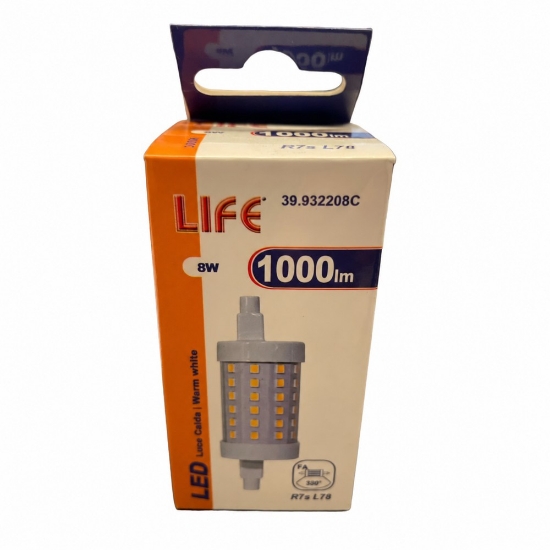 Lampadina r7s led 8w 3000k 78mm 1000lm ottica 360 life