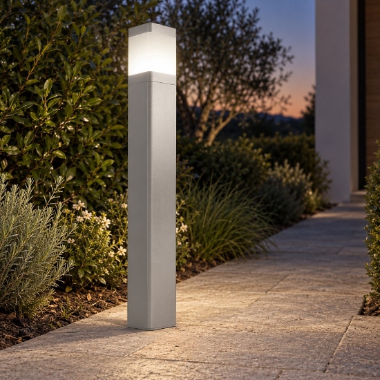Lampioncino da esterno giardino ip65 moderno grigio perla squadrato