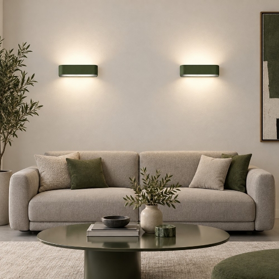 Applique led 12w cct 3000k 4000k dimmerabile 22cm da parete moderna verde oliva