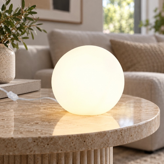 Lampada da tavolo moderna sferica  vetro bianco