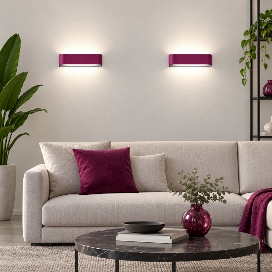 Applique led 12w cct 3000k 4000k dimmerabile moderna da parete magenta 22cm