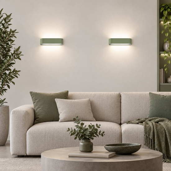 Applique led 12w cct 3000k 4000k moderna da parete verde salvia dimmerabile