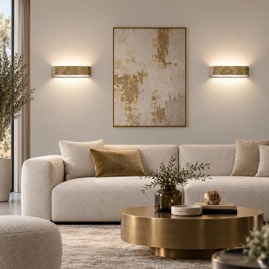 Applique led 12w cct 3000k 4000k dimmerabile moderna da parete foglia oro