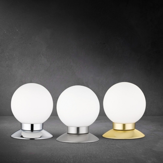 Lampada da tavolo per salotto sferica cromo lucido vetro led 3w 3000k
