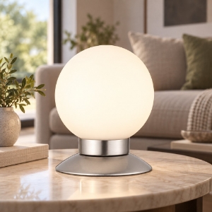 Lampada da tavolo led 3w 3000k dimmerabile sfera nichel opaco vetro