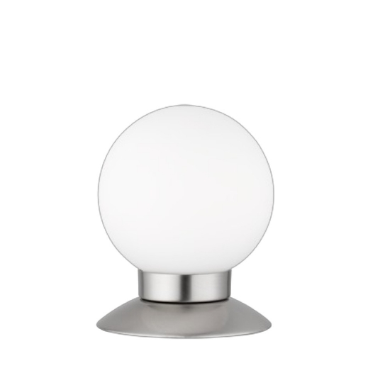 Lampada da tavolo led 3w 3000k dimmerabile sfera nichel opaco vetro