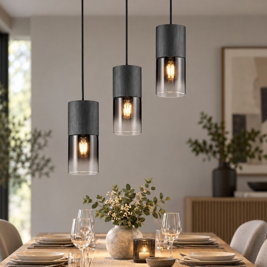 Lampadario 3 luci a sospensione per tavolo da pranzo nero