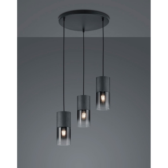 Lampadario 3 luci a sospensione per tavolo da pranzo nero