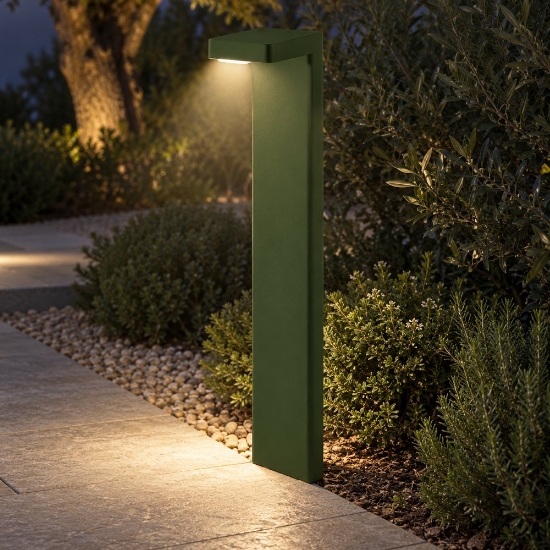 Lampione led 10,5w 3000k ip65 70cm da esterno giardino moderno verde oliva