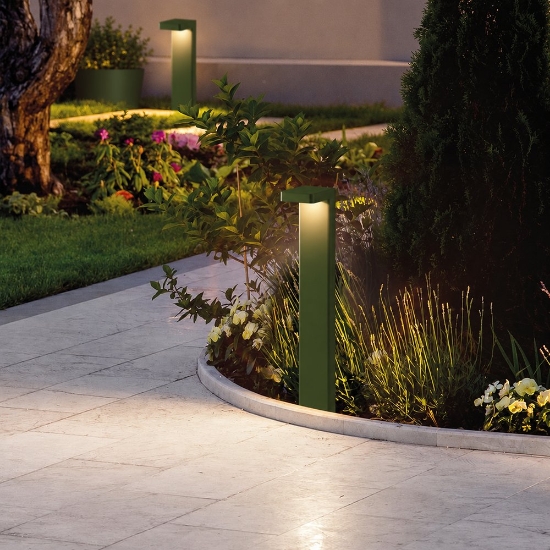 Lampione led 10,5w 3000k ip65 70cm da esterno giardino moderno verde oliva