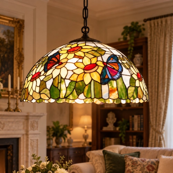 Perenz sunflower lampadario classico vetro tiffany multicolor