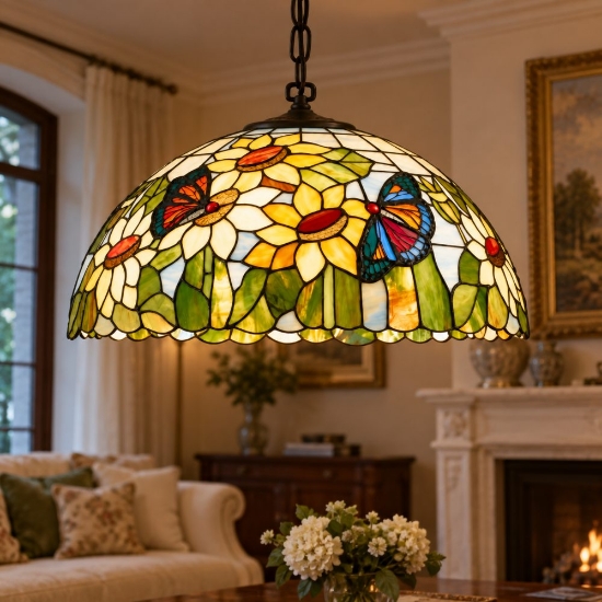 Perenz sunflower lampadario classico cupola multicolor vetro tiffany