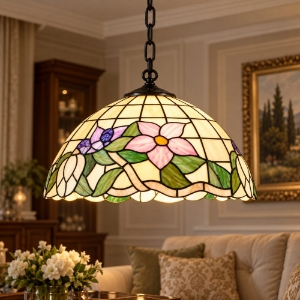 Perenz lampadario classico tulipano vetro tiffany multicolor per salotto