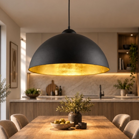 Lampada a sospensione cupola per cucina classica nero opaco
