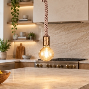 Lampada a sospensione per isola cucina corda ottone invecchiato