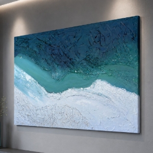 Quadro astratto moderno confine acqua materico a rilievo 80x120 cm
